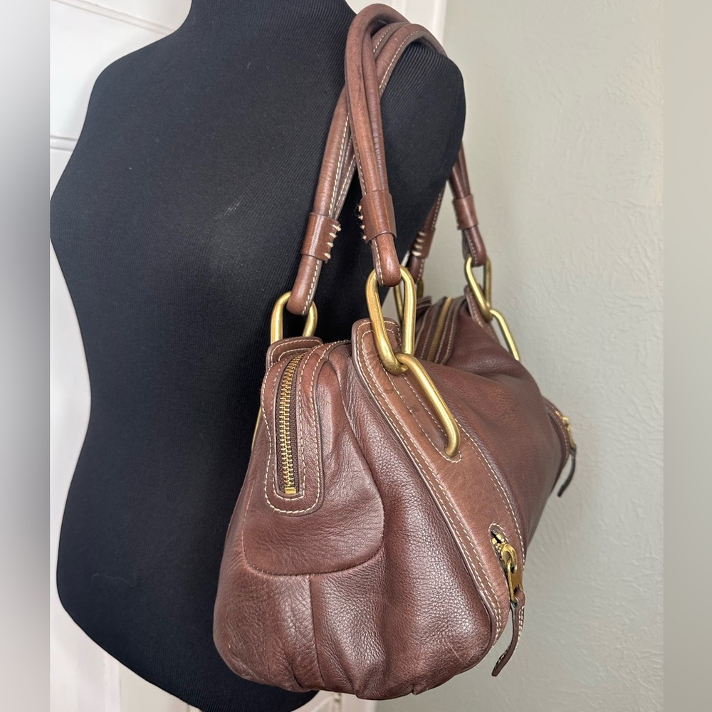 Kate Landry Brown Leather Shoulder Bag with Gold Accents - Picture 4 of 12
